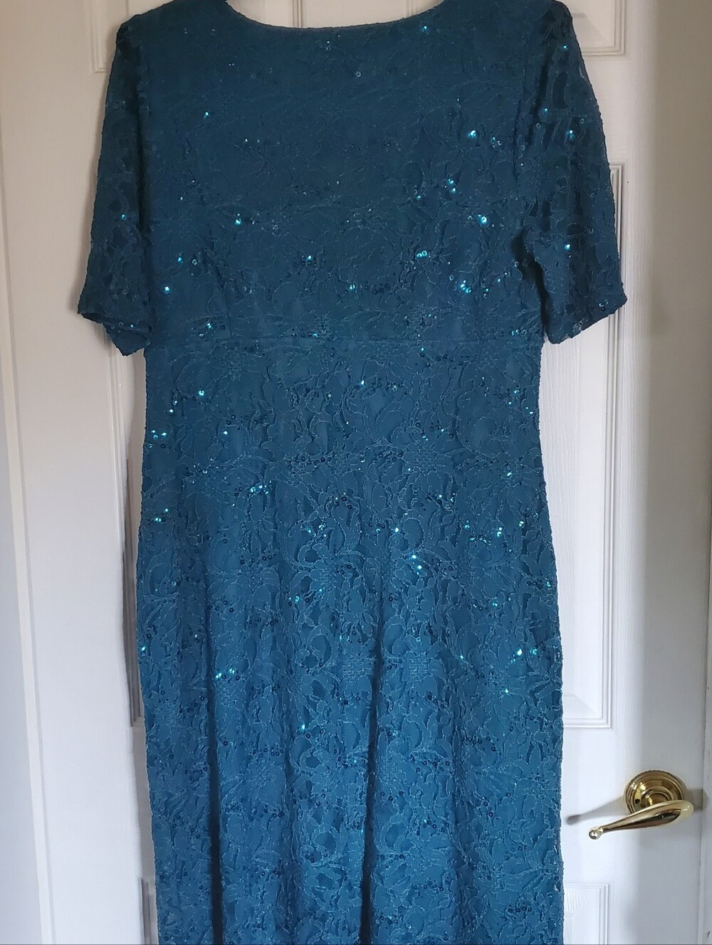 Teal Lace Sequin Short Sleeve Sheath Dress 18 - Picture 2 of 7